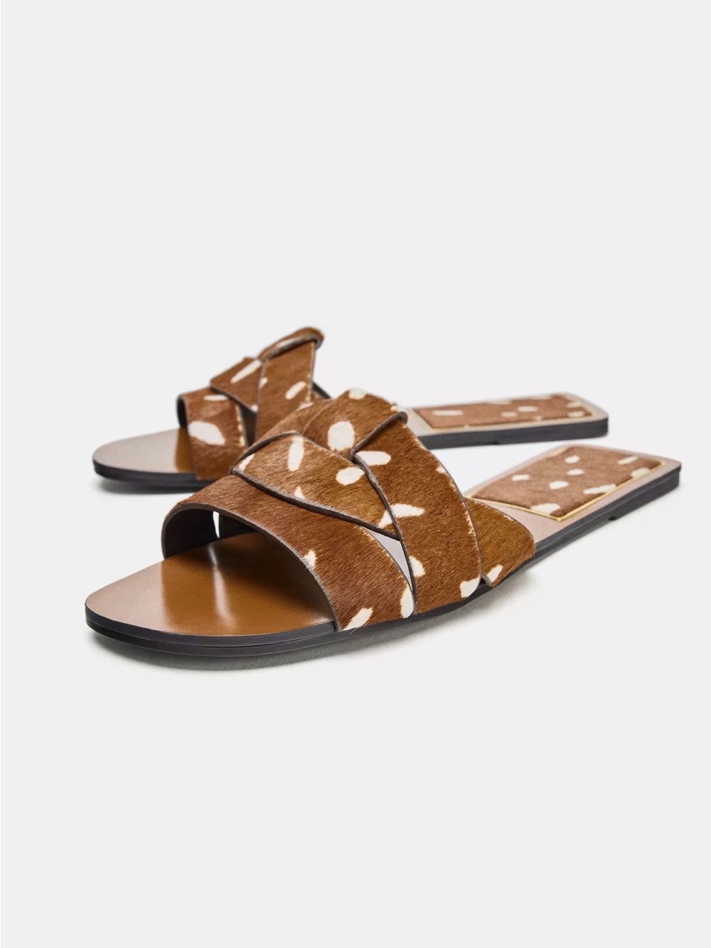 Zara faux fur flat sandals brown NWT